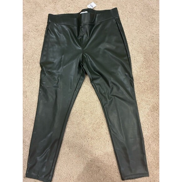 New LOFT FOREST GREEN Faux Leather Leggings Women's Size XL - Picture 2 of 2